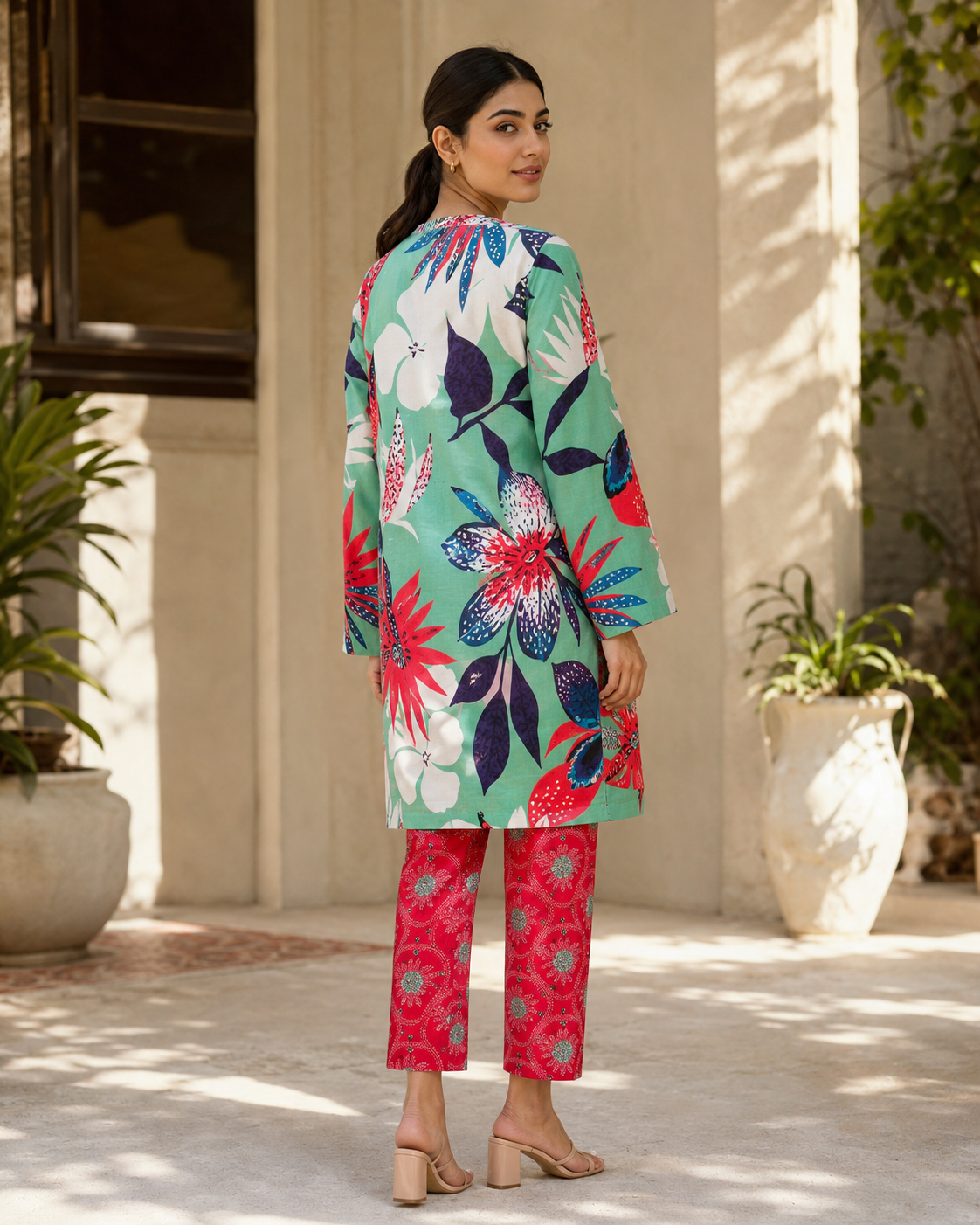 Aqua Garden Printed Cotton 2-Piece Unstitched Suit - Image 2