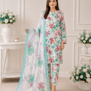 Aqua Spring Garden Printed Lawn 3-Piece Unstitched Suit