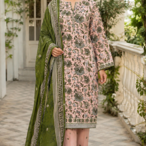 Blush Olive Garden Lawn 3-Piece Unstitched Suit