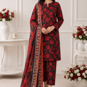 Crimson Shadow Floral Printed Lawn 3-Piece Unstitched Suit