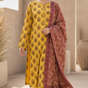 Golden Mughal Bloom Lawn 3-Piece Unstitched Suit