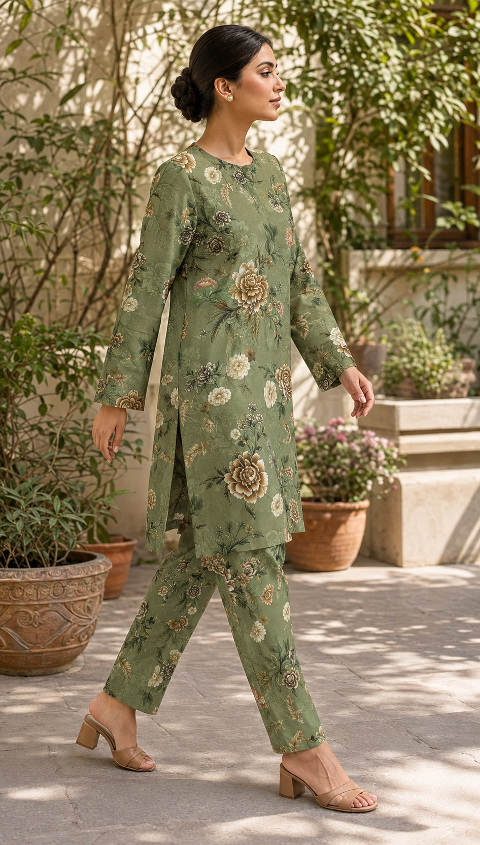 Mauve Garden Printed Cotton 2-Piece Unstitched Suit - Image 3