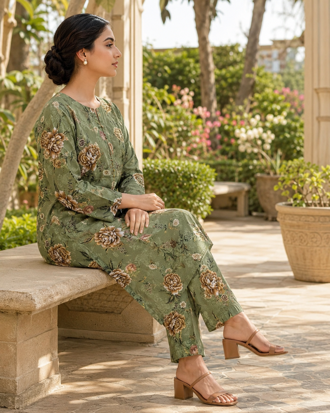 Mauve Garden Printed Cotton 2-Piece Unstitched Suit - Image 4