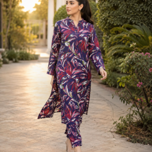 Midnight Bloom Printed Cotton 2-Piece Unstitched Suit