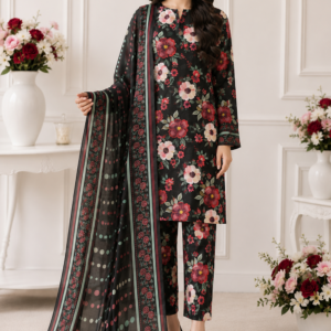 Midnight Rose Garden Printed Lawn 3-Piece Unstitched Suit