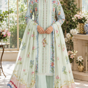 Mint Blossom Lawn 3-Piece Unstitched Suit