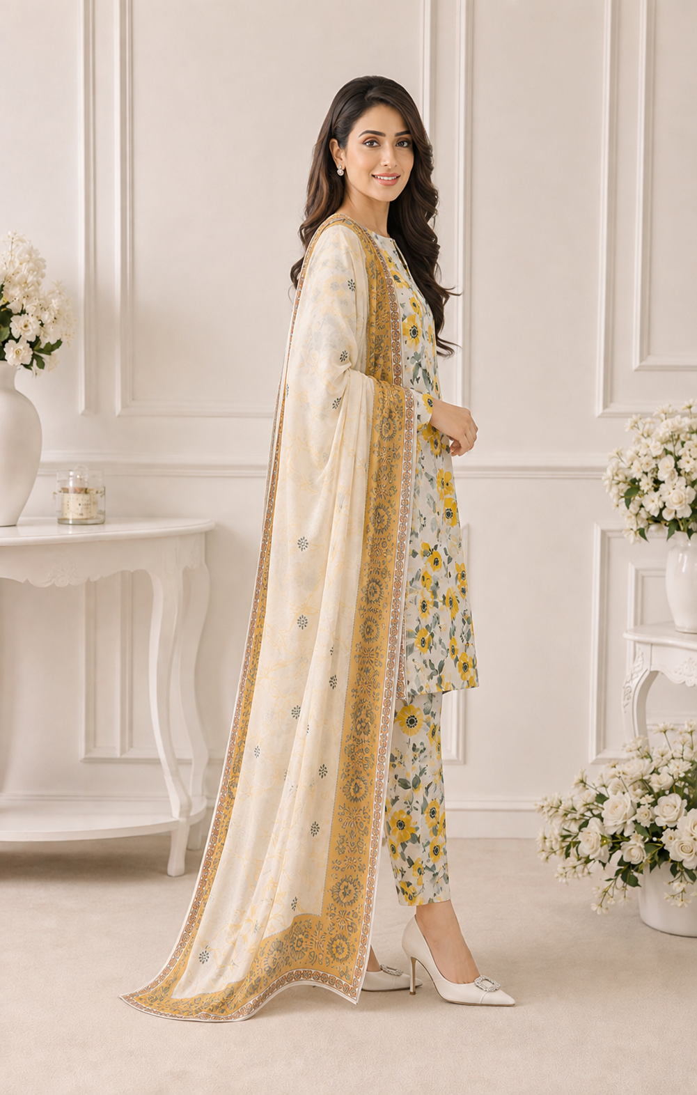 Mustard Meadow Printed Lawn 3-Piece Unstitched Suit - Image 3