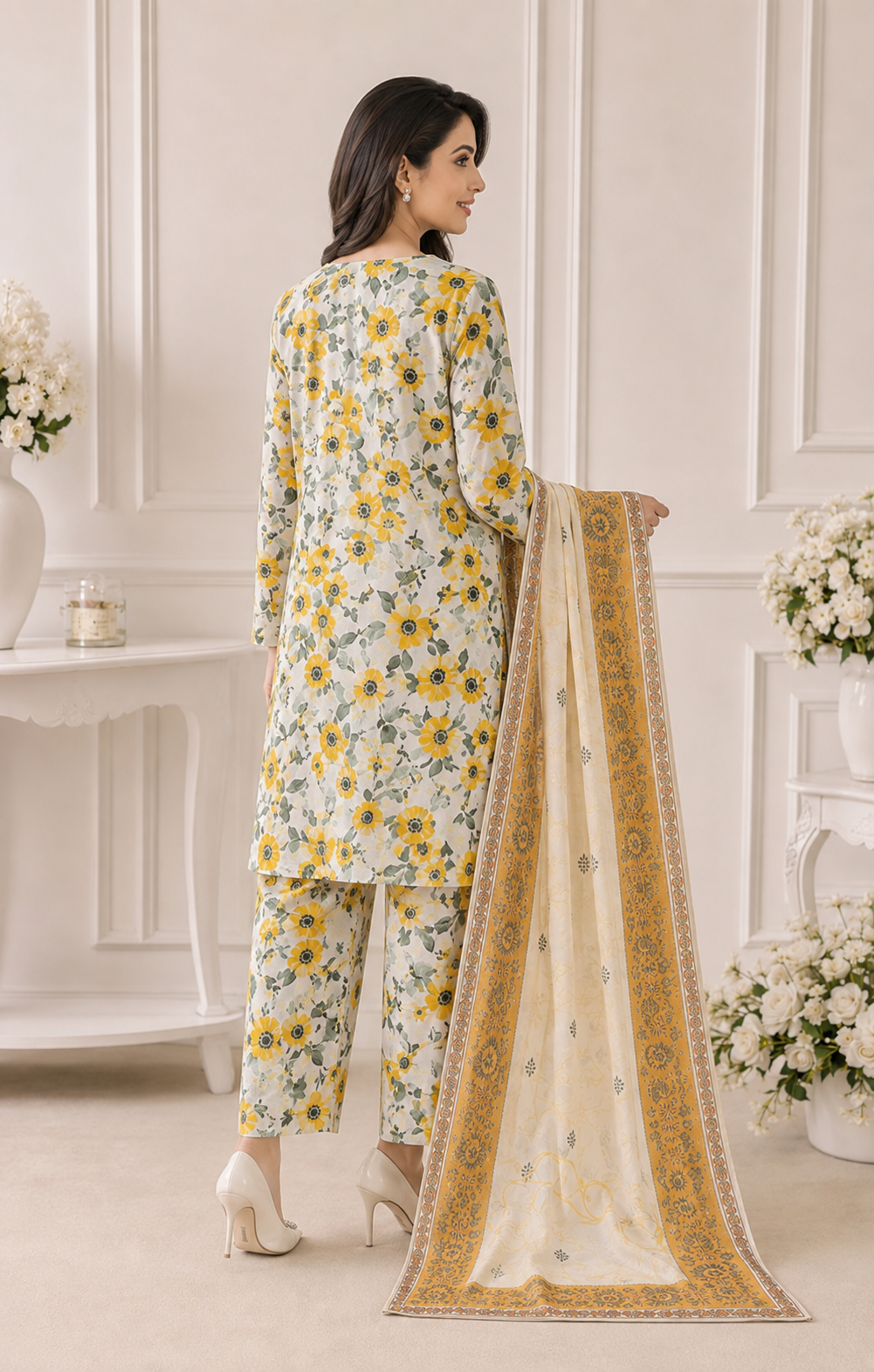 Mustard Meadow Printed Lawn 3-Piece Unstitched Suit - Image 2