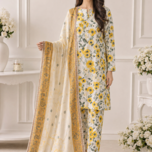 Mustard Meadow Printed Lawn 3-Piece Unstitched Suit
