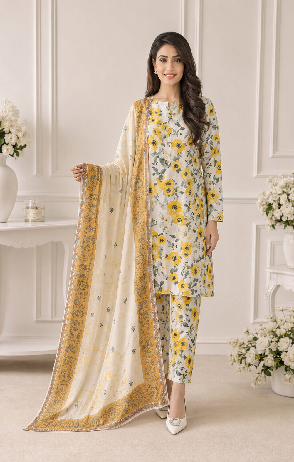 Mustard Meadow Printed Lawn 3-Piece Unstitched Suit