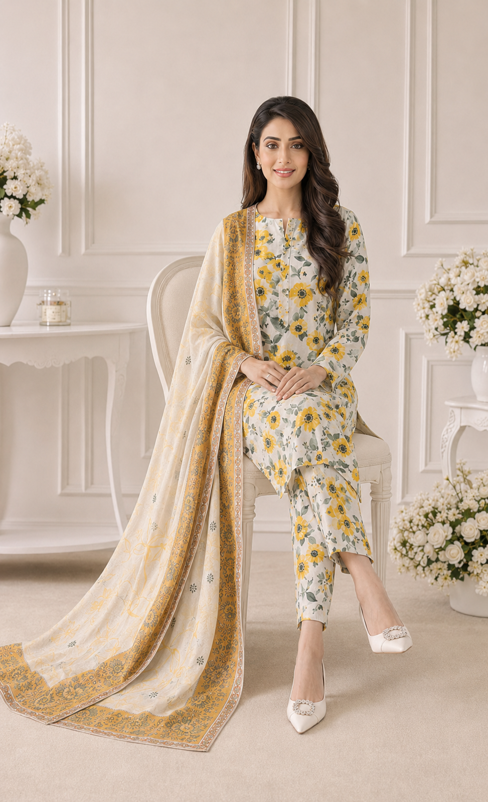 Mustard Meadow Printed Lawn 3-Piece Unstitched Suit - Image 4