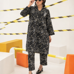 Noir Blossom Printed Cotton 2-Piece Unstitched Suit