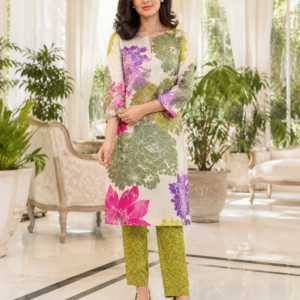 Olive Bloom Printed Cotton 2-Piece Unstitched Suit