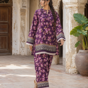 Purple Petals Printed Cotton 2-Piece Unstitched Suit