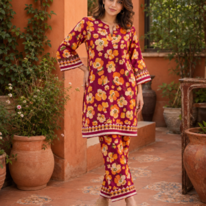 Ruby Marigold Printed Cotton 2-Piece Unstitched Suit