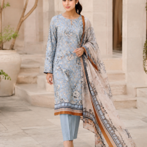 Sky Mist Floral Lawn 3-Piece Unstitched Suit